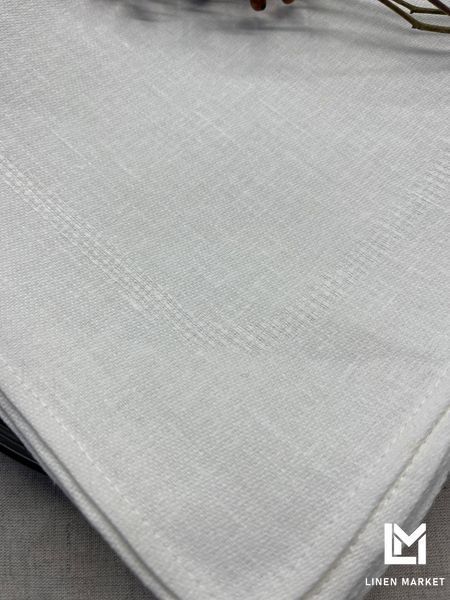 Серветка лляна жакардова Листочки білий 50x50 napkin_white_floral фото